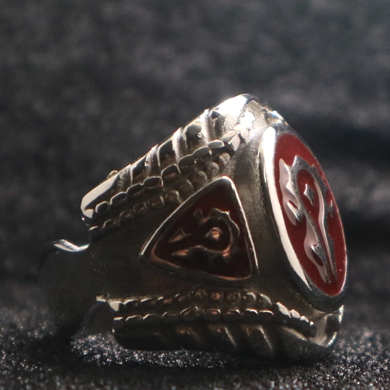 Unisex 316L Stainless Steel Cool Punk Gothic World of Warcraft WOW Alliance Red Ring Game