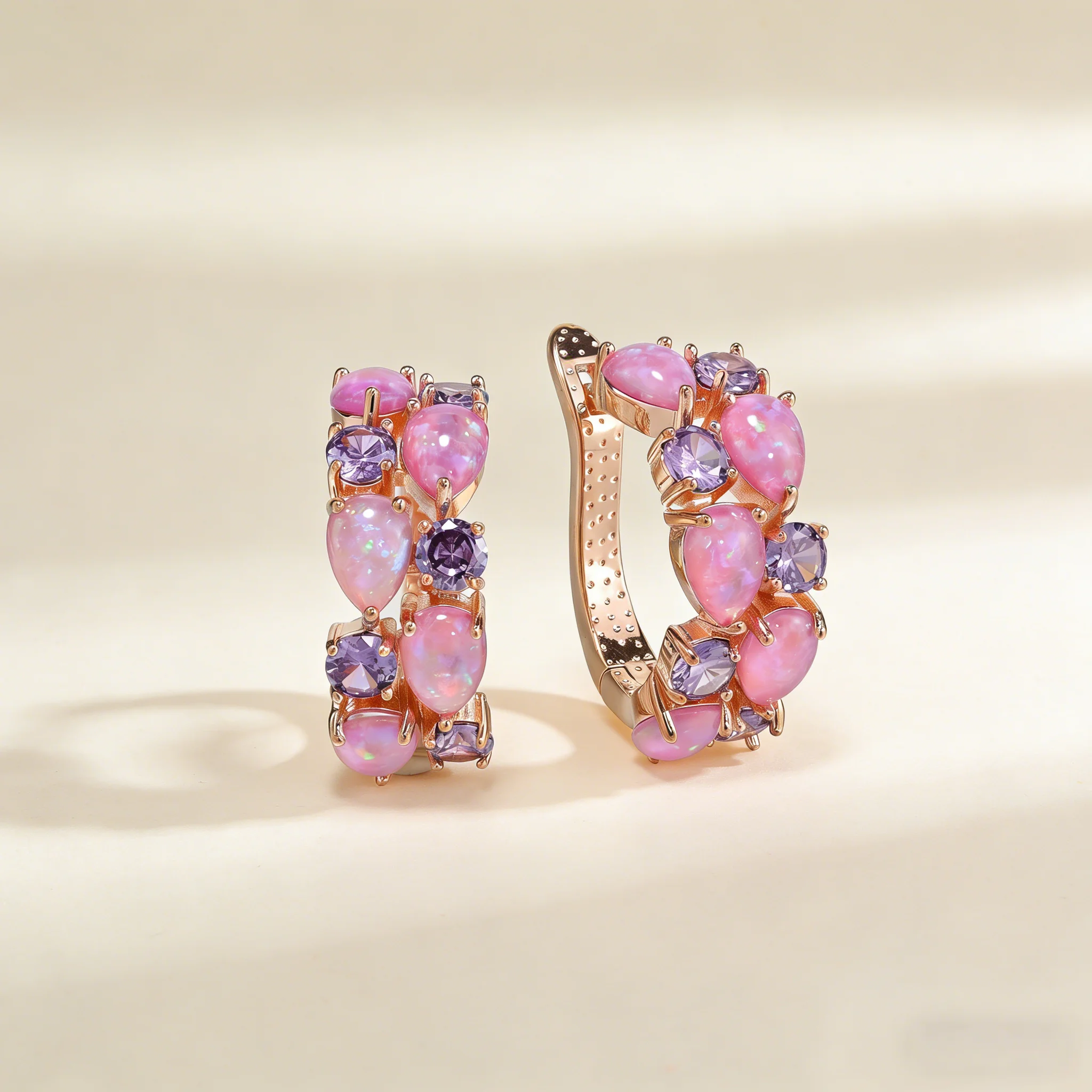 

New Dainty Pink Opal Purple Round Zircon Earrings Women's Boho Trendy Fine Jewelry Holiday Wear Anniversaries Cute Gift for Girl