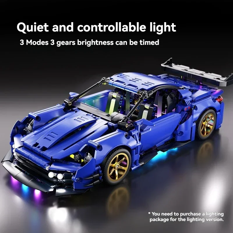 Creative Technical Racing Vehical Building Blocks 1000pcs Blue Supercar Model MOC Style Assembly Bricks Desktop Collectible Gift