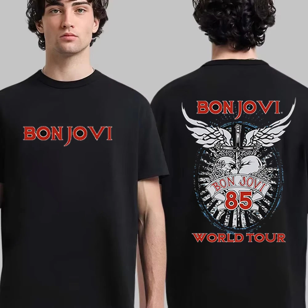 Hard Rock Band Bon Jovi Classic Album Poster Graphic Print T-Shirt Casual Oversize Men Women Cotton Streetwear Harajuku Wind Tee