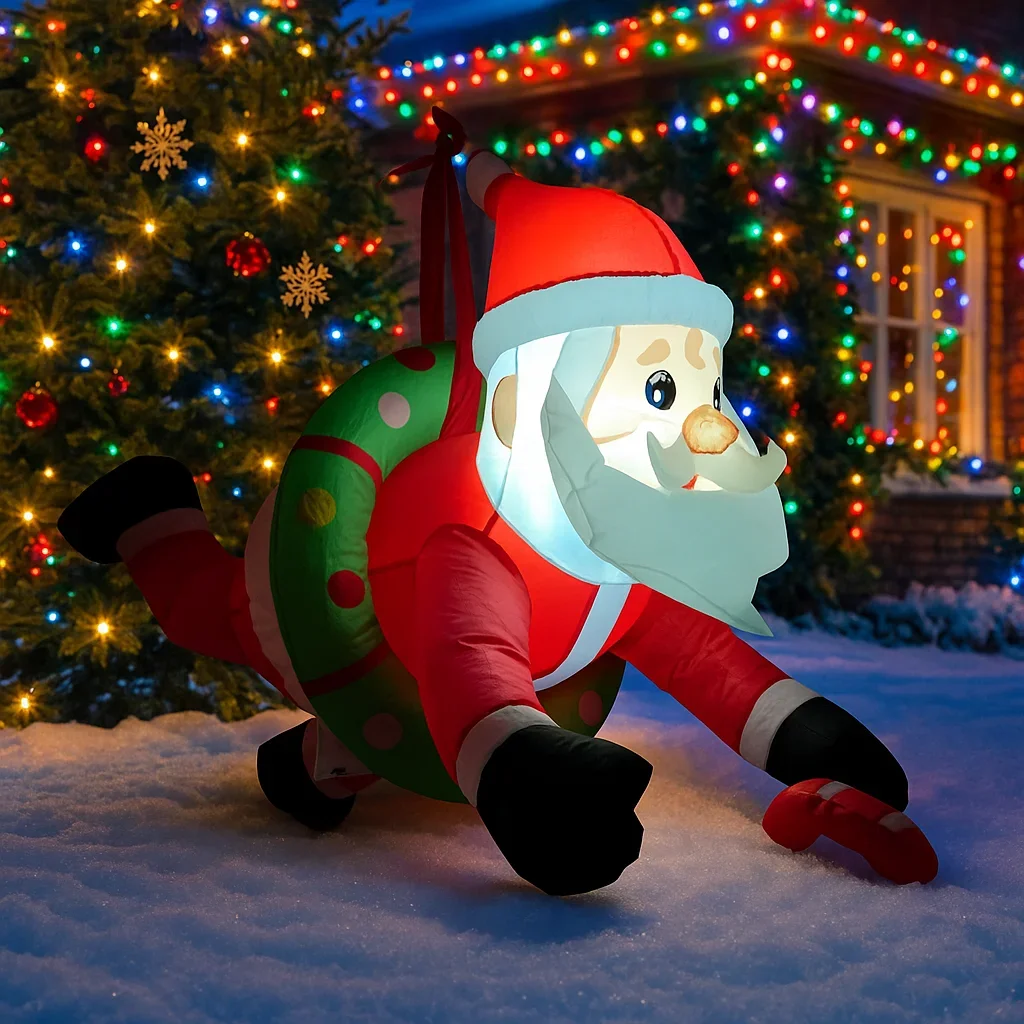 Papá Noel inflable de 1M/3,2 pies con corona y bastón de caramelo, luces LED, decoraciones para el hogar, juguetes, suministros de decoración navideña para patio