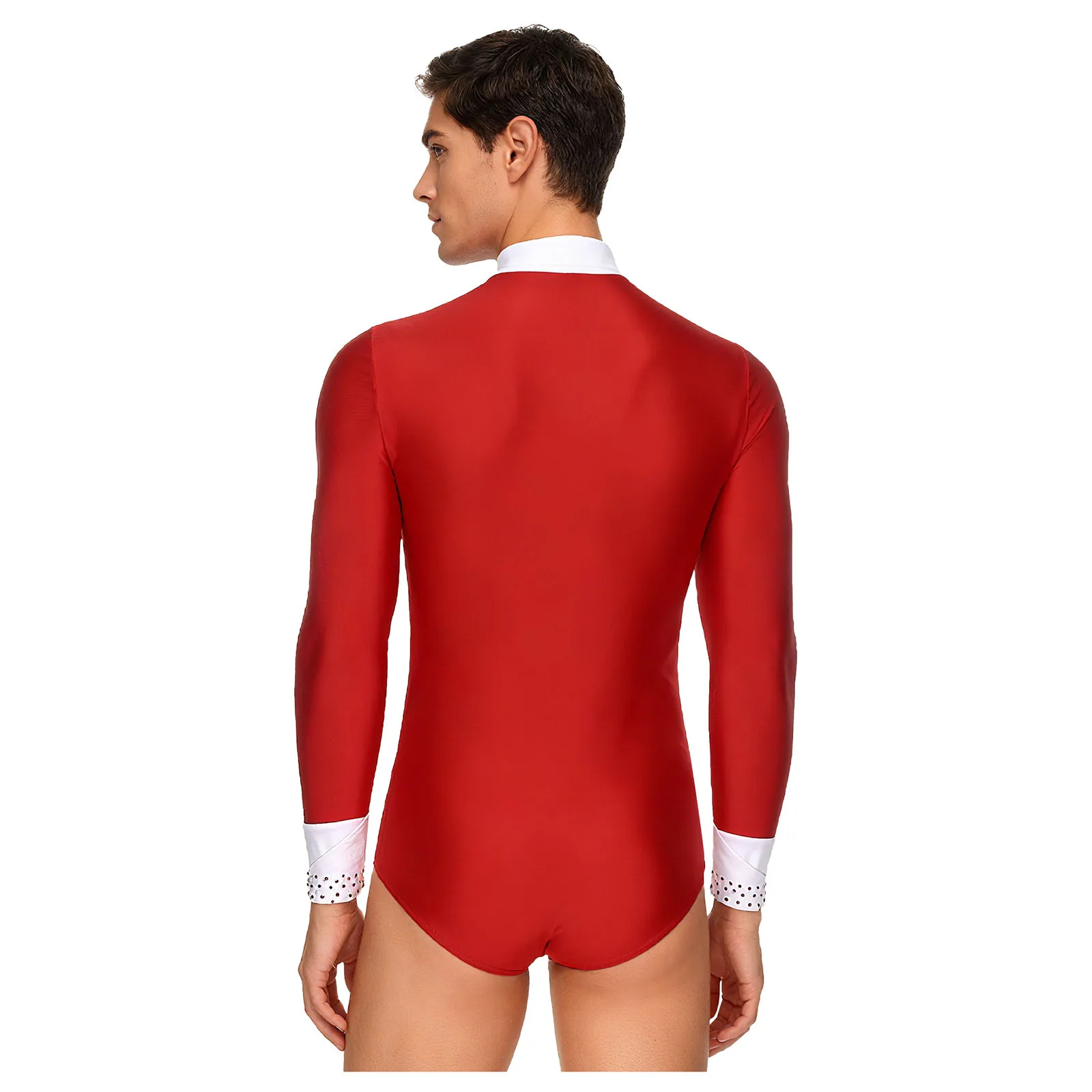 Mens Rhinestone Latin Dance Figure Skating Shirts Unitard Ballroom Modern Latin Tango Rumba Chacha Leotard Bodysuit Tops Clothes