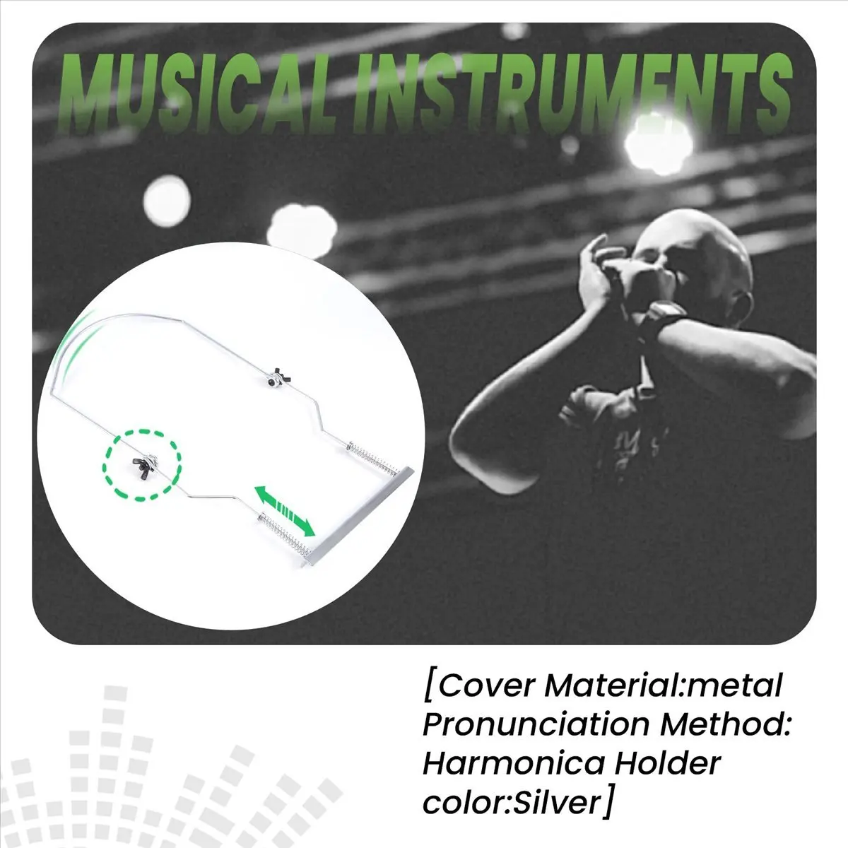 AA250 Superior Harmonica Neck Holder 10 Holes Blues Harp Mouth Organ Stand Harmonic Rack -Silver