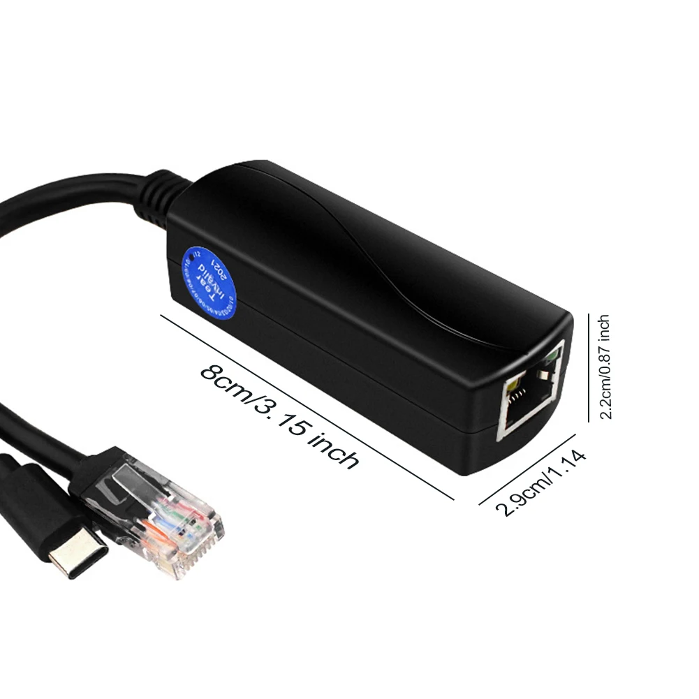 PoE 48 فولت إلى USB-C 5 فولت/4A مخرج متكيف 10/100/1000 ميجابت في الثانية PoE محول مقسم الطاقة عبر إيثرنت لـ Raspberry Pi 5