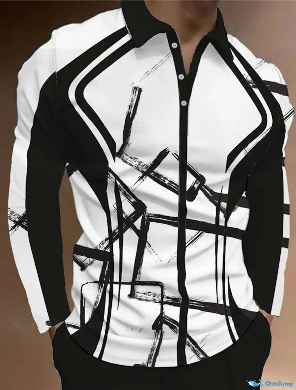 

Men's striped long-sleeved Polo shirt with lapel sports casual outdoor office daily wear button spring and autumn