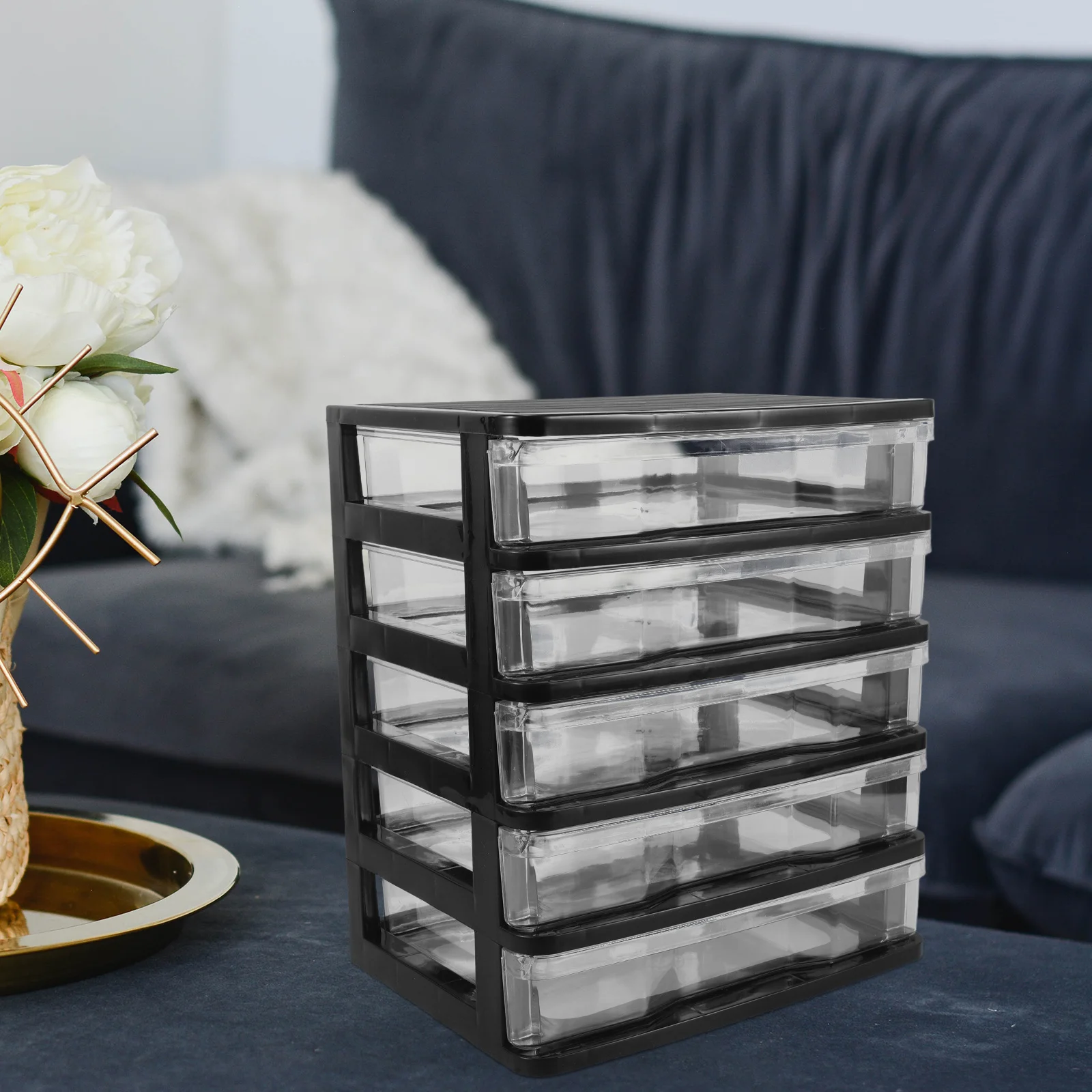 صندوق تخزين متعدد الطبقات منظم درج شفاف للمكياج واللوازم المكتبية حل تخزين سطح المكتب درج صغير #4