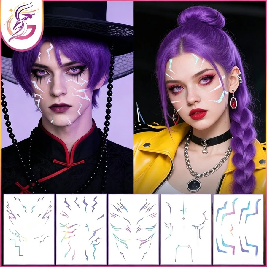 Laser Temporary Tattoo Stickers Anime Cosplay Stage Performance Makeup Waterproof Facial Sticker Halloween Party Decor Supply