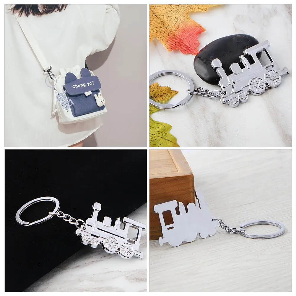 4Pcs Train Keychain Set Locomotive Key Holder Bag Pendant Backpack Charm Stylish Detailed Gift