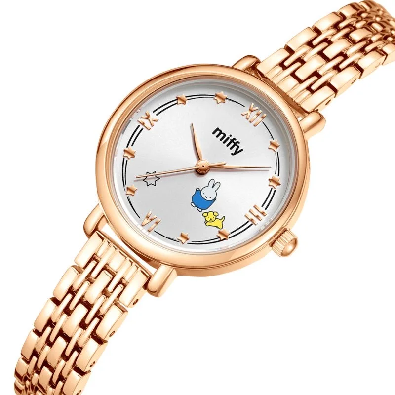 ساعة ميفي النسائية بحزام ذهبي وردي ومينا كرتونية لطيفة ونمط نجمة، هدية رومانسية عصرية وكاجوال للفتيات #1
