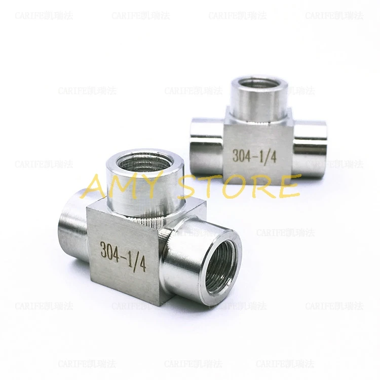 SS304 الفولاذ المقاوم للصدأ عالي الضغط للخدمة الشاقة ، 3 اتجاهات ، 1/8 "1/4" 3/8 "1/2" أنثى BSPT ، وصلات مواسير ملولبة