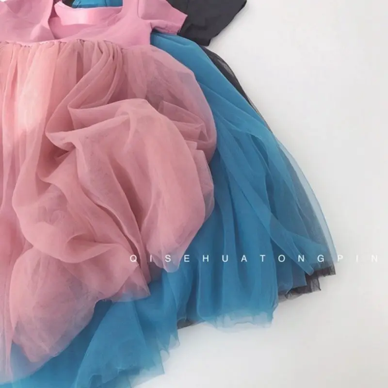 French Style Ballet Tutu Dress Girl Kids Casual Short Sleeve Elegant Princess Party Girls Tulle Dress