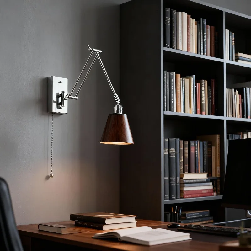 Wooden Tricolor Wall Light Living Room Bedroom Bedside Wall Lamp Retro Fold Rocker Arm Mood Light Home Decor LED Lighting Lights