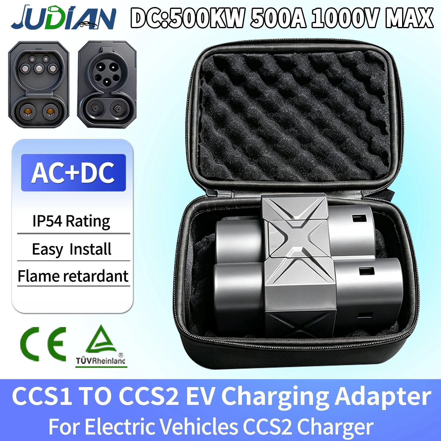 CCS Combo1 to Combo2 EV Charger Adapter 500A 500KW DC AC Support Electric Vehicle Charging Pile Adaptor for BYD Deepal Geely