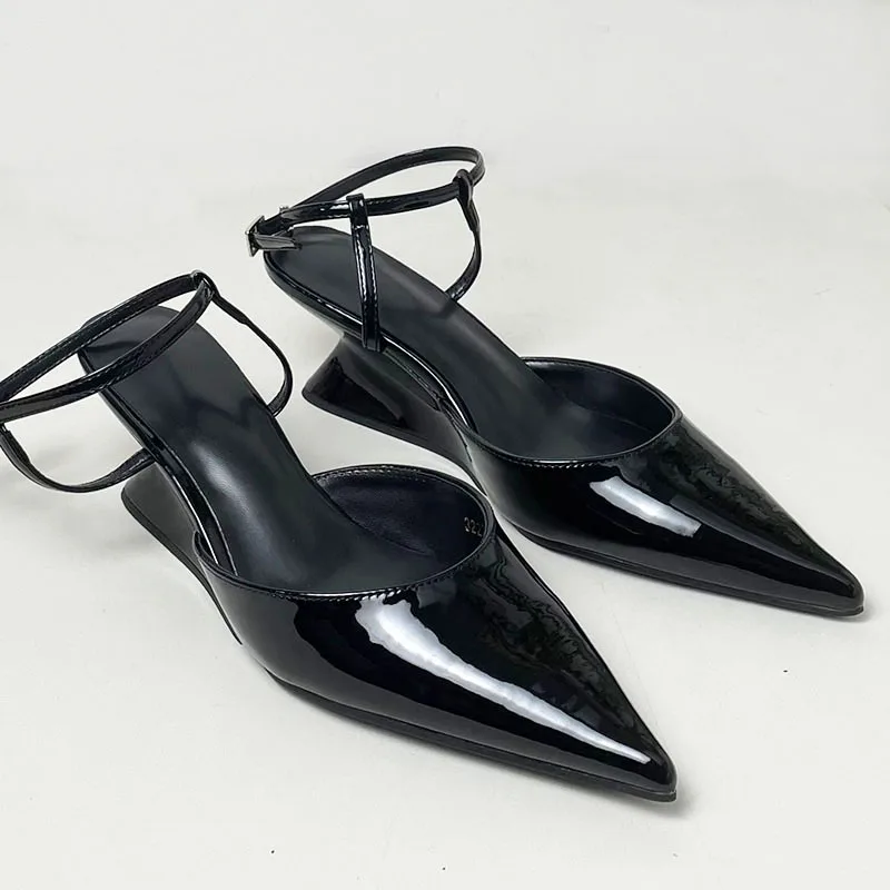 Pumps Designer Shallow Women Wedges Shoes Fashion Ankle Buckle Female Pointed Toe Footwear Ladies Wedges Shoes Heeled Sandals
