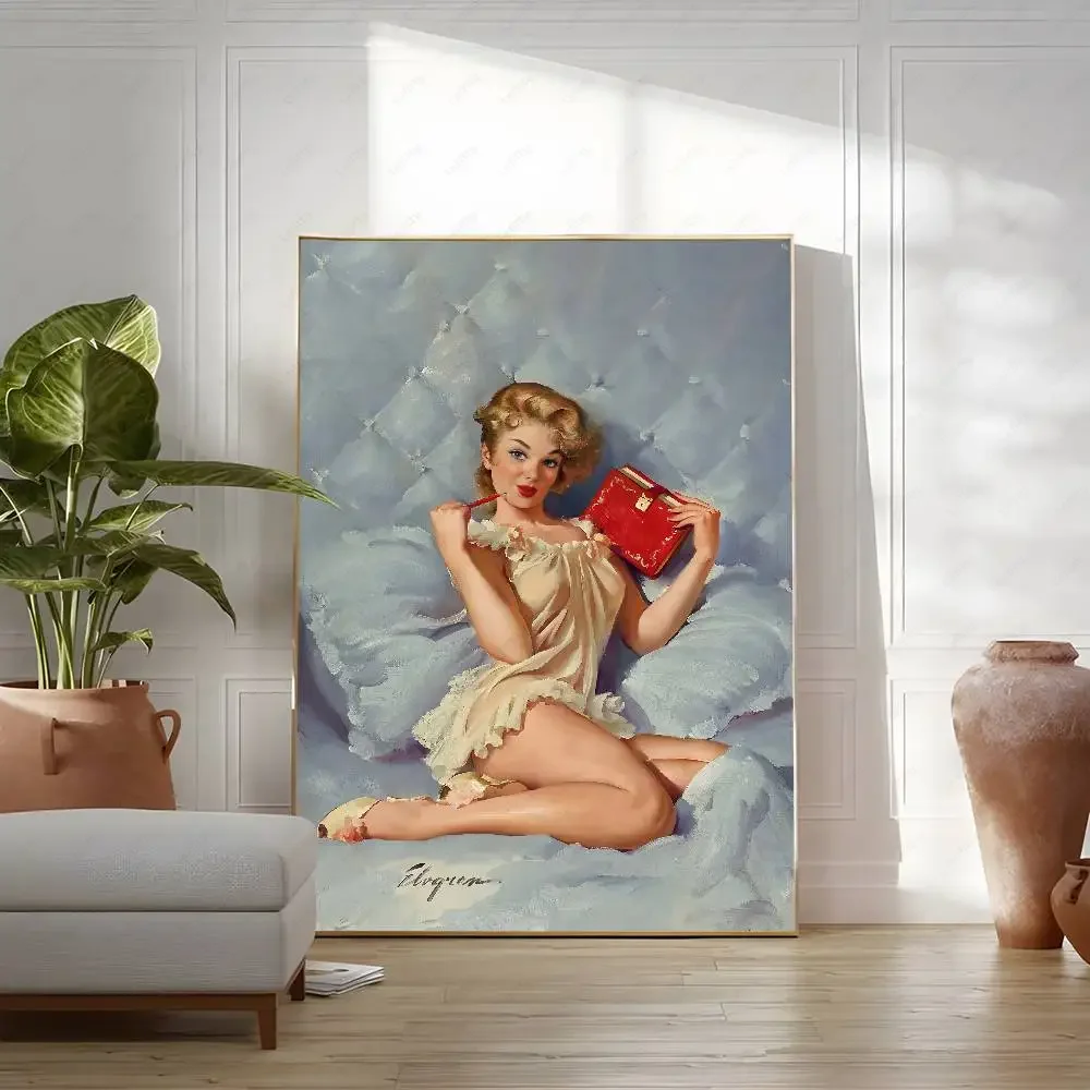 خمر الفن جيل Elvgren المشارك المياه برهان ورقة طباعة غرفة ملصقات ديكور لتزيين الغرف الفن الجدار الديكور غرفة نوم غرفة المعيشة