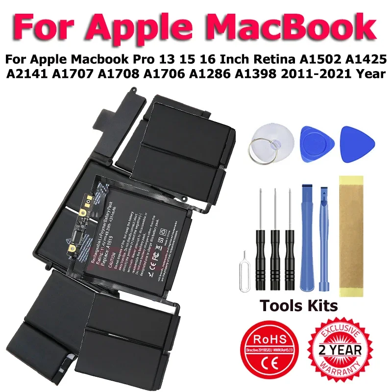 

A1618 A2485 Аккумулятор для Macbook Pro 13 13,3 15 16 дюймов Retina A1502 A1425 A2141 A1707 A1708 A1706 A1398 2011-2021 год