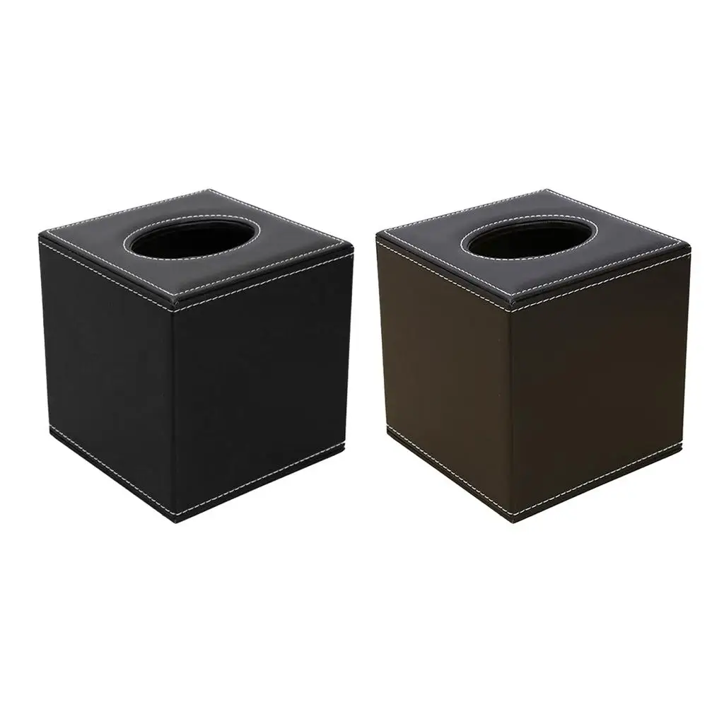 PU Leather Square Facial Tissue Box Cover Elegant Countertop Tissue Container Paper Napkin Holder for Home Living Room