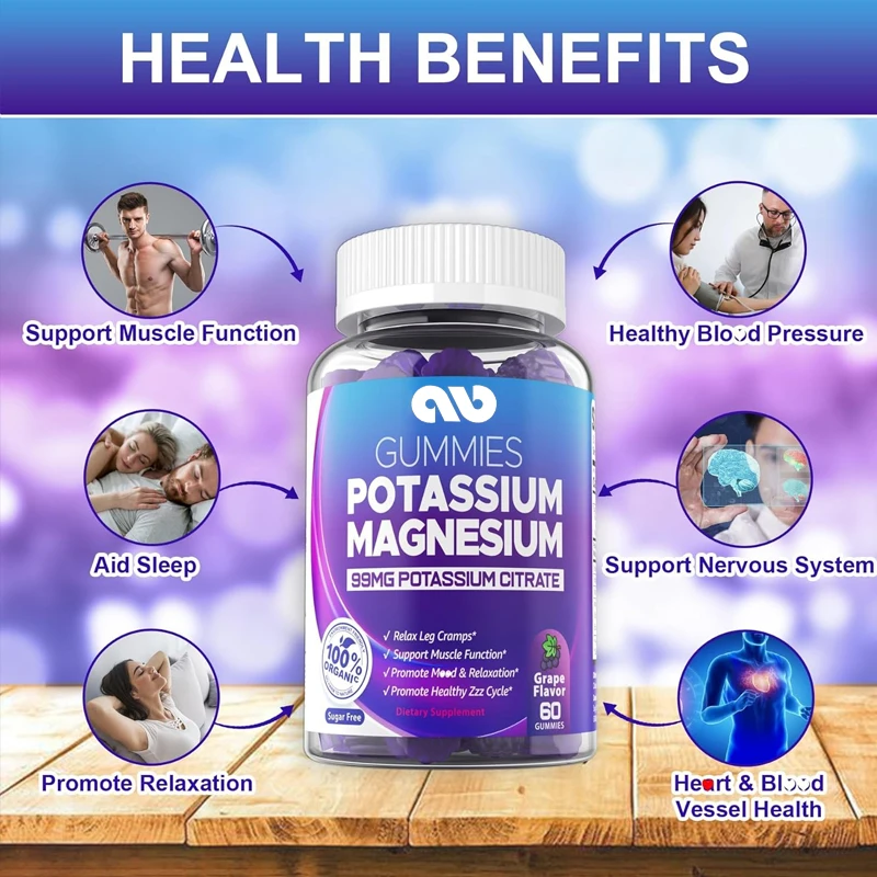 

Potassium Magnesium Soft Candy - Suitable for leg spasms, muscles, adult and children's electrolytes -60 capsules