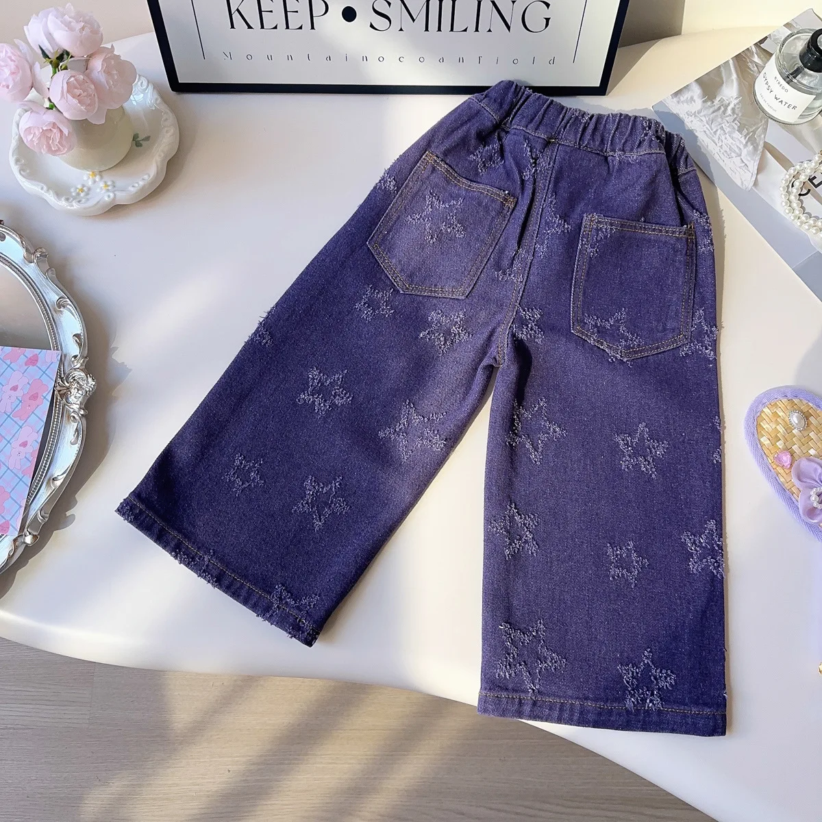 New Girls Retro Denim 2025 Star Pants Spring and Autumn New Fashion Temperament Denim Trousers