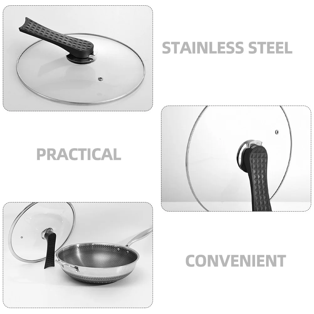 

2pcs Pot Lid Handle Replacement Pan Cover Long Detachable Heat Resistant Ergonomic Grip Cookware Accessory Stainless Steel Anti