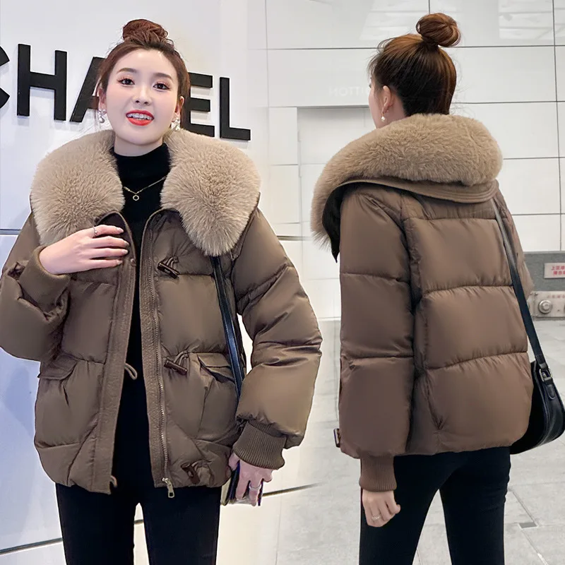 New Winter Parkas Short Cotton Jacket Women Fur Collar Hooded Thick Warm Cotton Padded Coat Female Windbreakers Outerwear