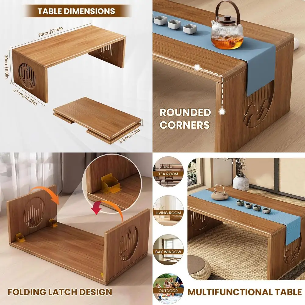 

Compact Foldable Japanese-Style Floor Table, Ideal for Living/Tatami Rooms, Meditation, and Tea Ceremonies (27.6in)