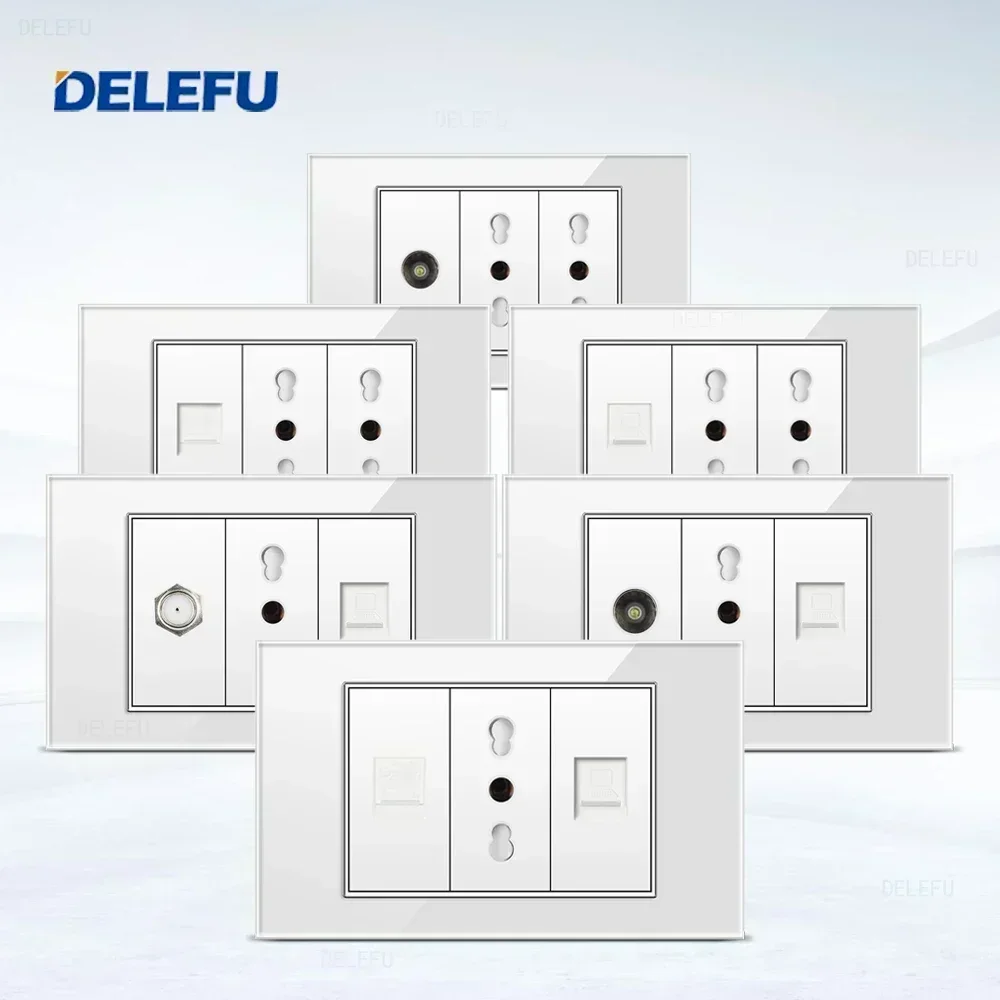 painel-de-vidro-branco-delefu-padrao-italiano-118-74mm-tel-cat5e-cat6-tv-tomada-de-parede-via-satelite