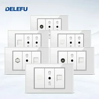 DELEFU Panel de vidrio blanco estándar italiano 118*74mm TEL CAT5E CAT6 TV toma de pared satelital