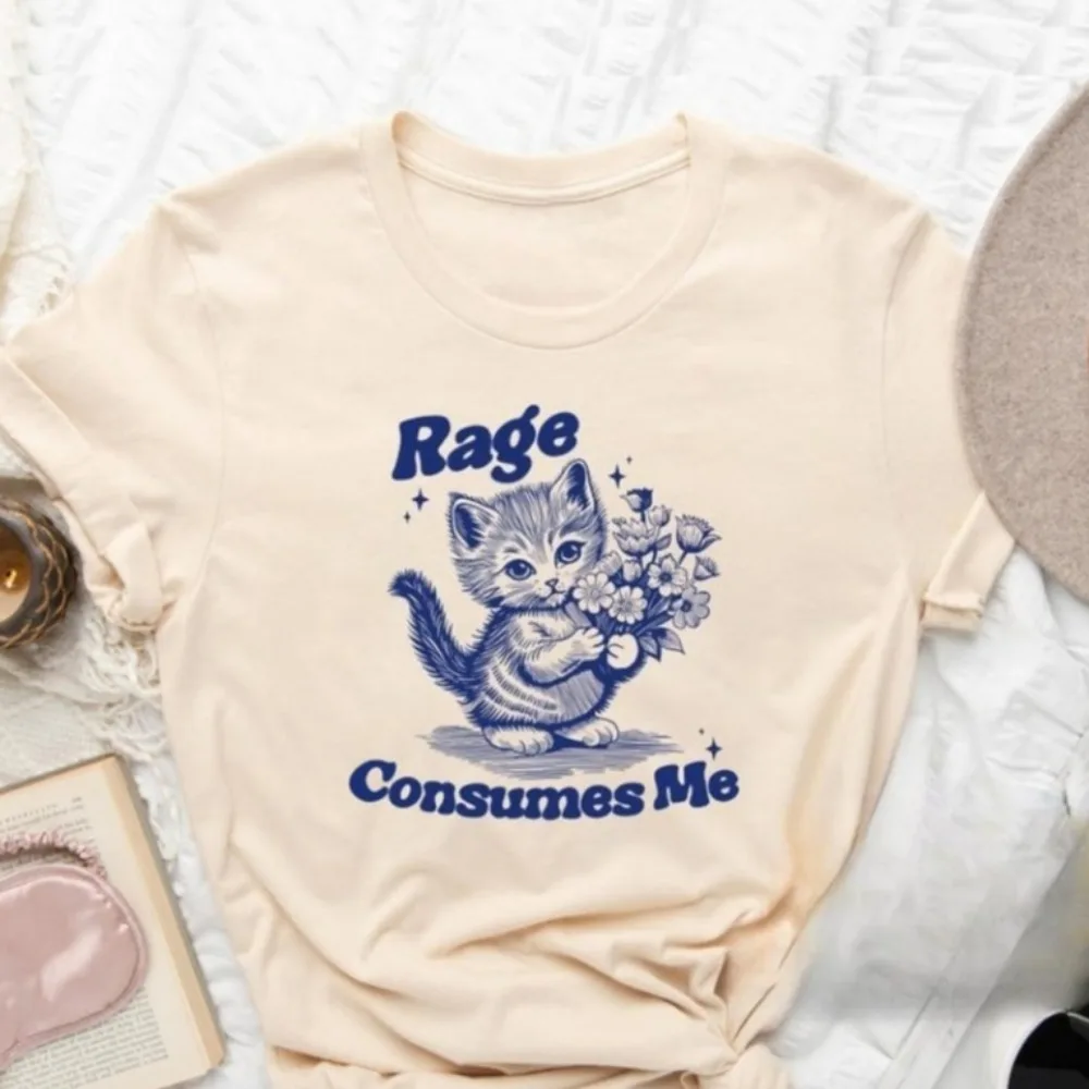 Funny Rage Consumes Me Cat Shirt Cute Cat Shirt Cat Meme Shirt Camisas Oversized Vintage Graphic T Shirts Men Clothing