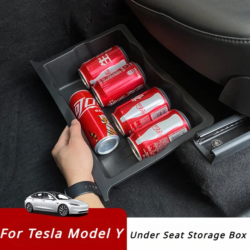 

For Tesla Model Y Under Seat Storage Box Case Car Seat Organizer Vehicle Underseat Drawer Holder TPE Box Interior Accessories