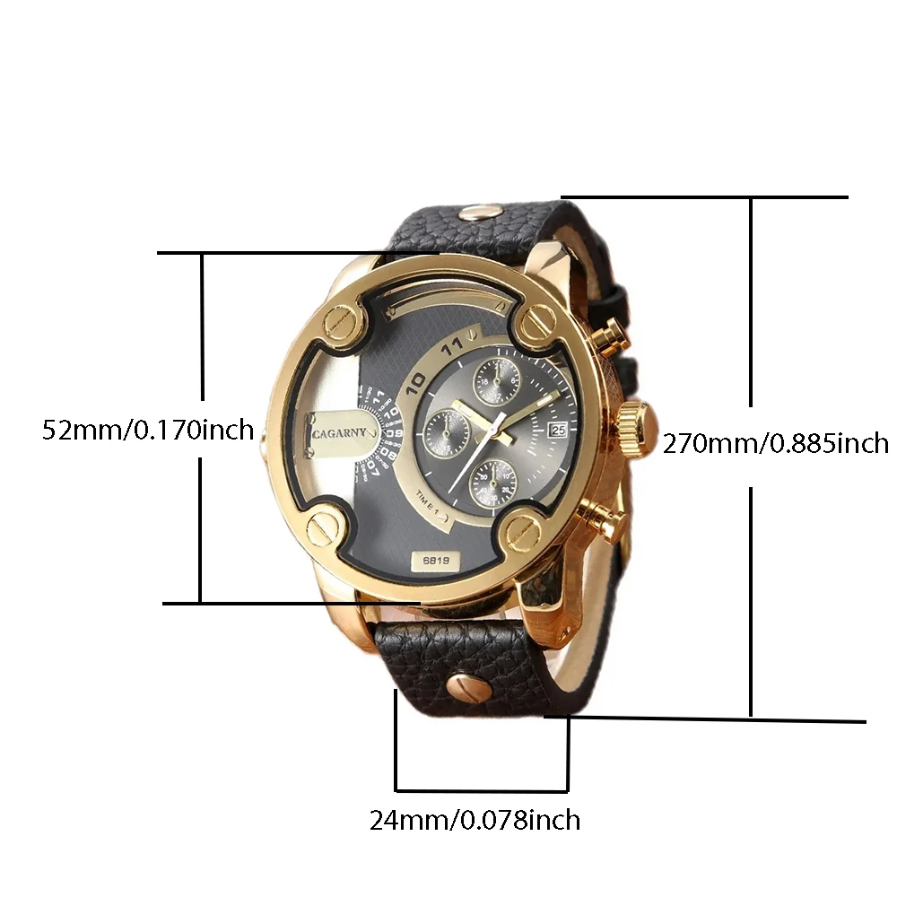 Men\'s Watches Fashion Casual Quartz Leather Man Wristwatch Date Waterproof CAGARNY 6819 Large dial Brand Men Watch