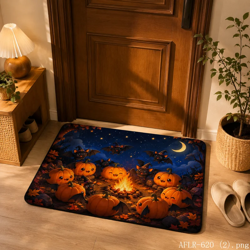 VIKAMA Halloween Pumpkin Entryway Mat, Soft, Non-Slip Indoor/Outdoor Entryway Rug, Halloween Home Decor Rug