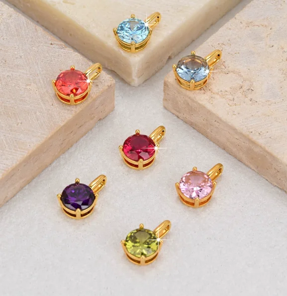 18k gemstone pendants colorful zircons charms au750 jewelry components karat gold 4 claw pendant