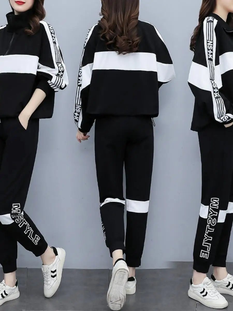 

Женский комплект с капюшоном большого размера, новинка 202, корейский комплект из двух предметов для похудения, осенний модный женский ансамбль