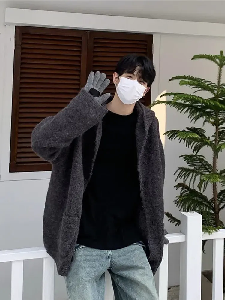 

American Sle Heavyweight ey Hoodie Men's Autumn Winter Casual Knitted Loose Lazy Outerwear Comfortable Polyester Fiber