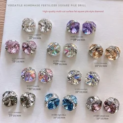 Accesorios de diamantes brillantes para uñas, diamantes de imitación cuadrados, hechos a mano, fondo puntiagudo de cristal, 10 colores, Boutique