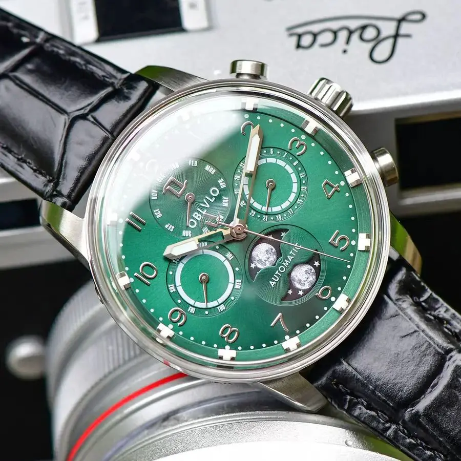 OBLVLO Men Automatic Watch 42MM Moon Phase Mechanical Wristwatch Luminous Waterproof Sapphire Mirror Multi-Dial Month Week Date view 6