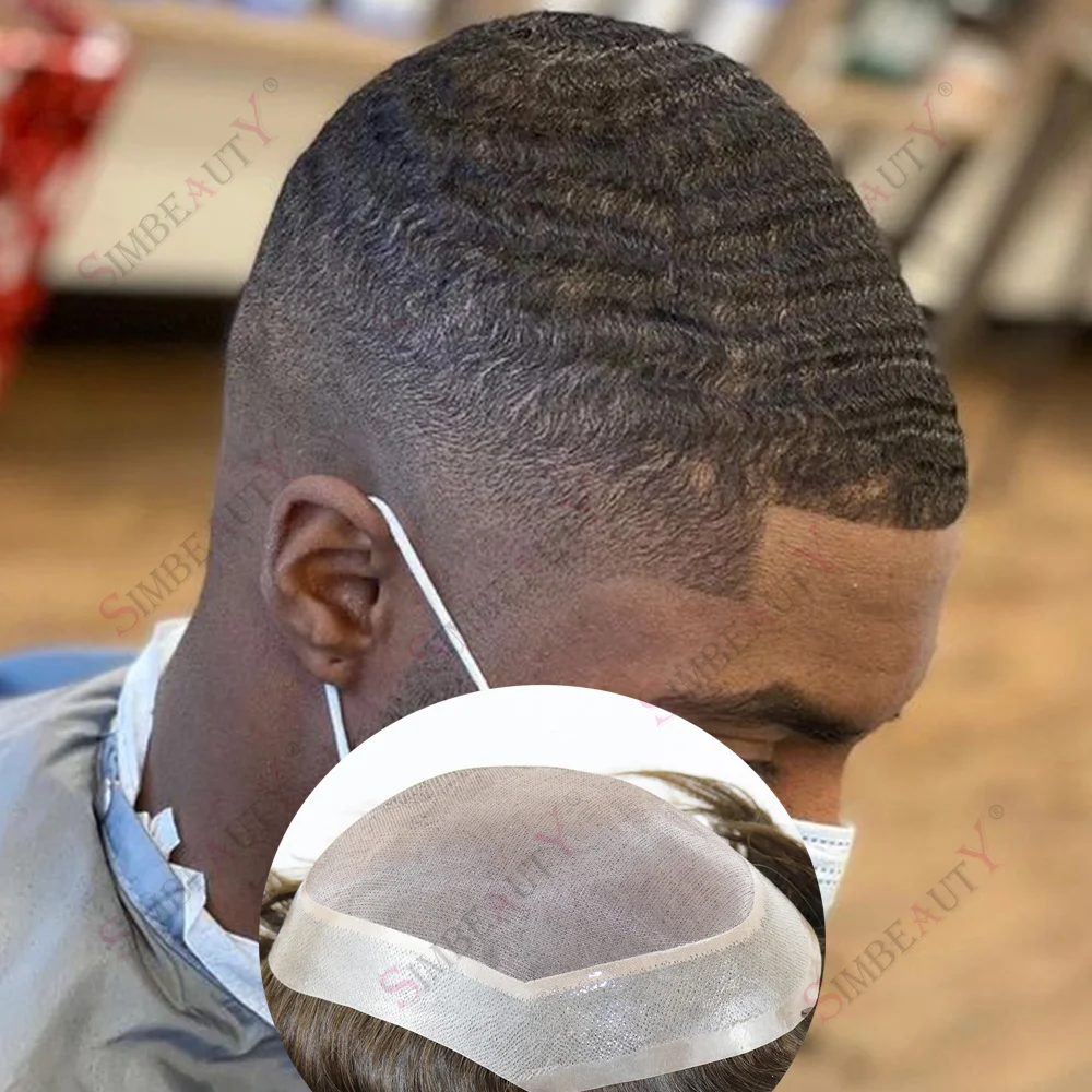 

Undetectable Afro Black Men Human Hair Toupee Natural Hairline Mono PU Base 8mm Deep Curly Hair Replacement System Super Durable