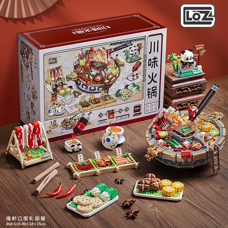 LOZ Sichuan Style Mandarin Duck Hot Pot Creative Building Block Toys DIY Delicious Food Educational Brick Sets For Children Gift