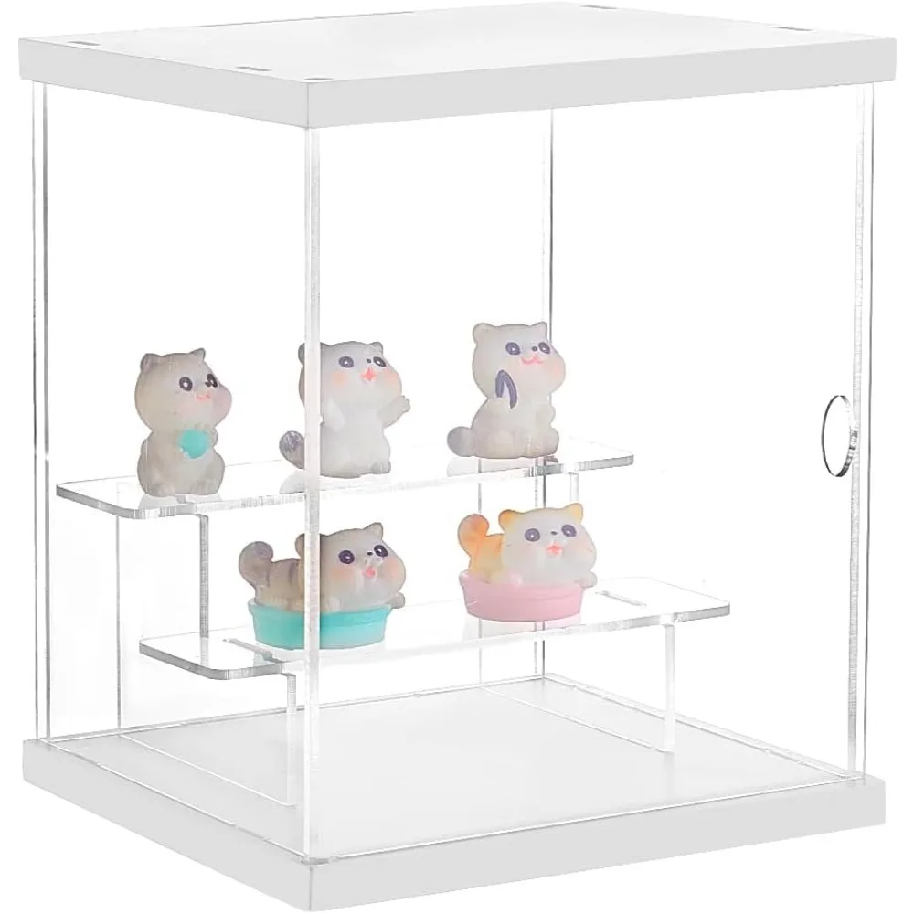 3-Tier Transparent Acrylic Display Case, Figures Display Stand with Door Countertop Box Storage Cube Organizer Dustproof