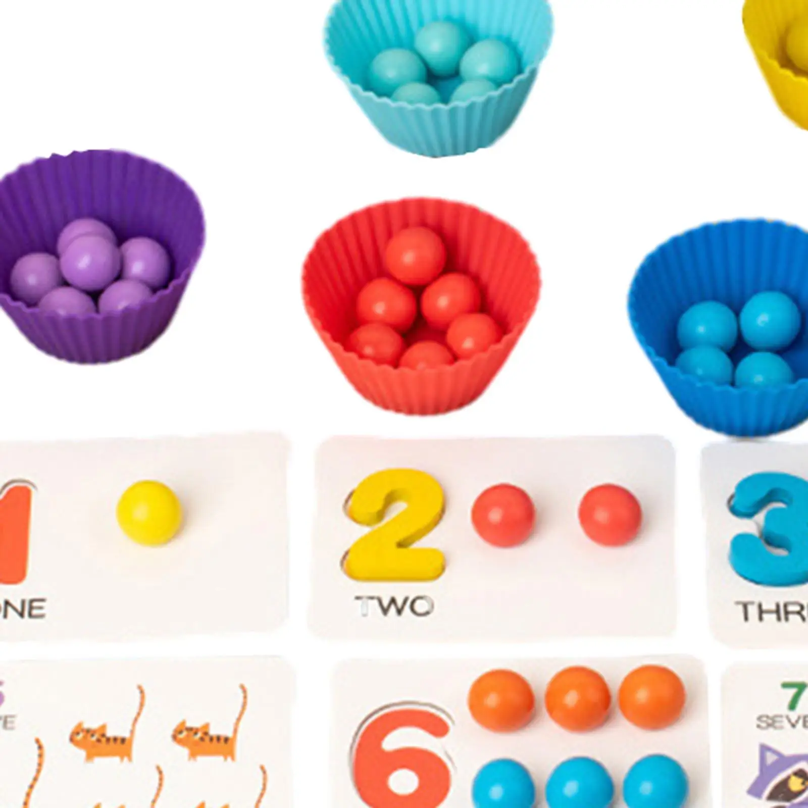 Clip Bead Game Fine Motor Skill Numer Cognition Animal Learning Montessori Wooden Rainbow Balls in Cups for Primary Preschool