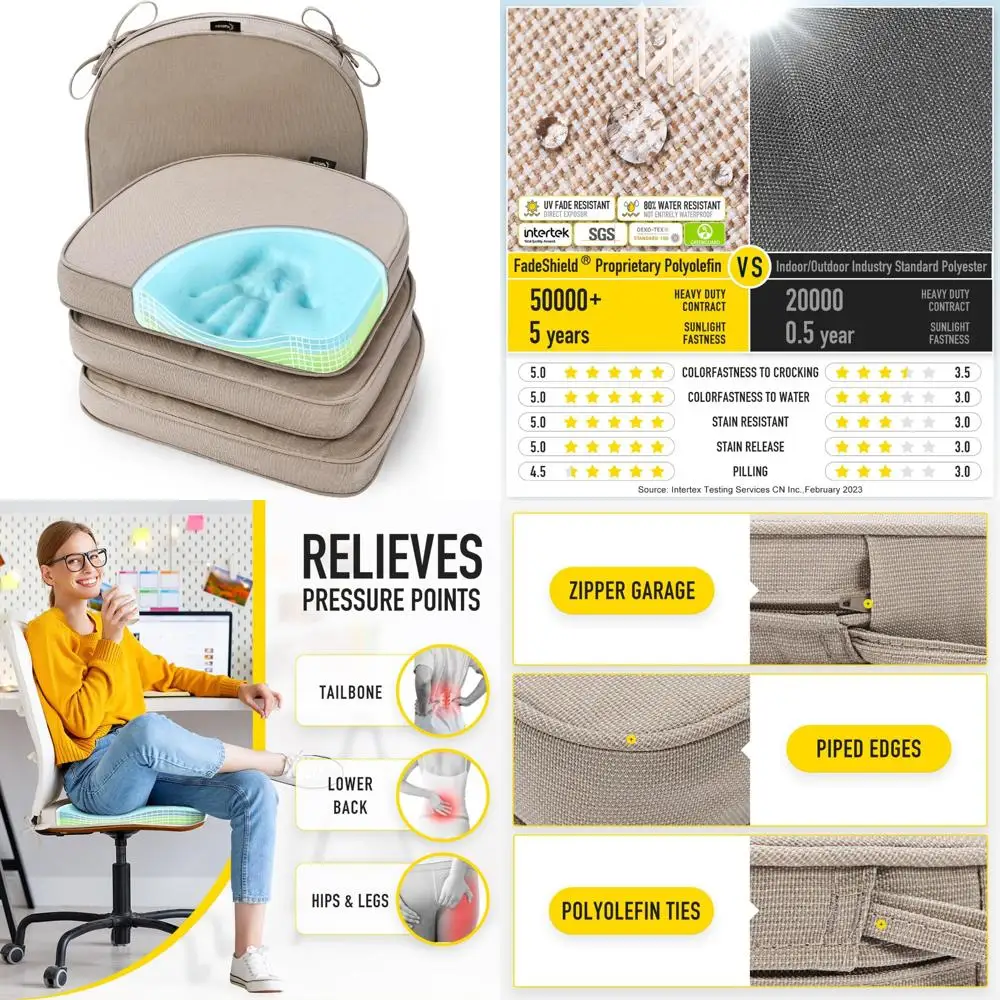 

Reversible Gel Memory Foam Seat Cushions with FadeShield Protection and Stain-Resistant Cover for Indoor and Outdoor Use