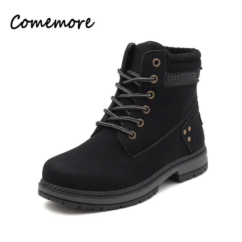 Comemore-Botas de algodón para mujer, zapatos informales con plataforma y cordones, talla grande 42, Otoño e Invierno