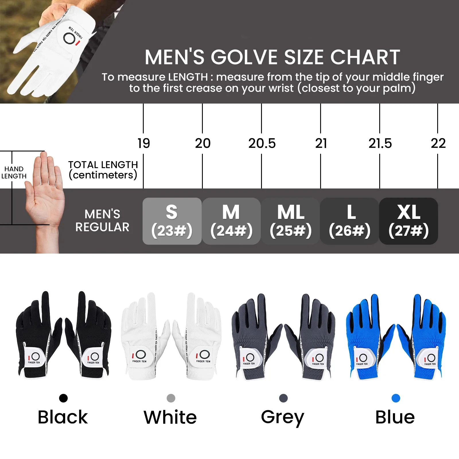 Men\'s Golf Glove Rain Grip Both Left and Right Hand Value 1 Pair, Hot Wet Weather Grip Fit Size Small Medium Large XL XXL