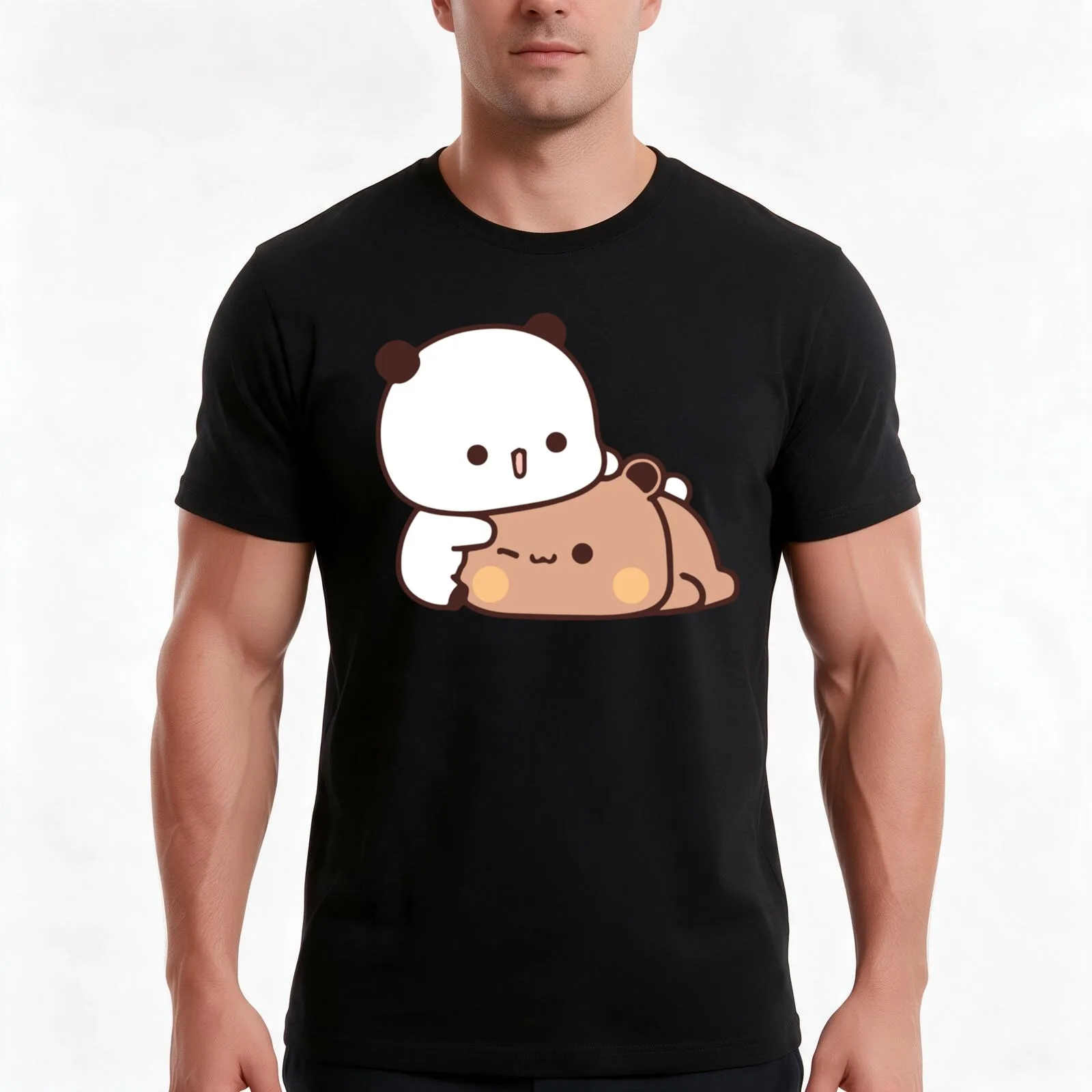 Bear and Panda Bubu Dudu Balloon T-Shirt, Summer Casual Cotton Tee, Oversized Streetwear Tops, Vintage Graphic Print