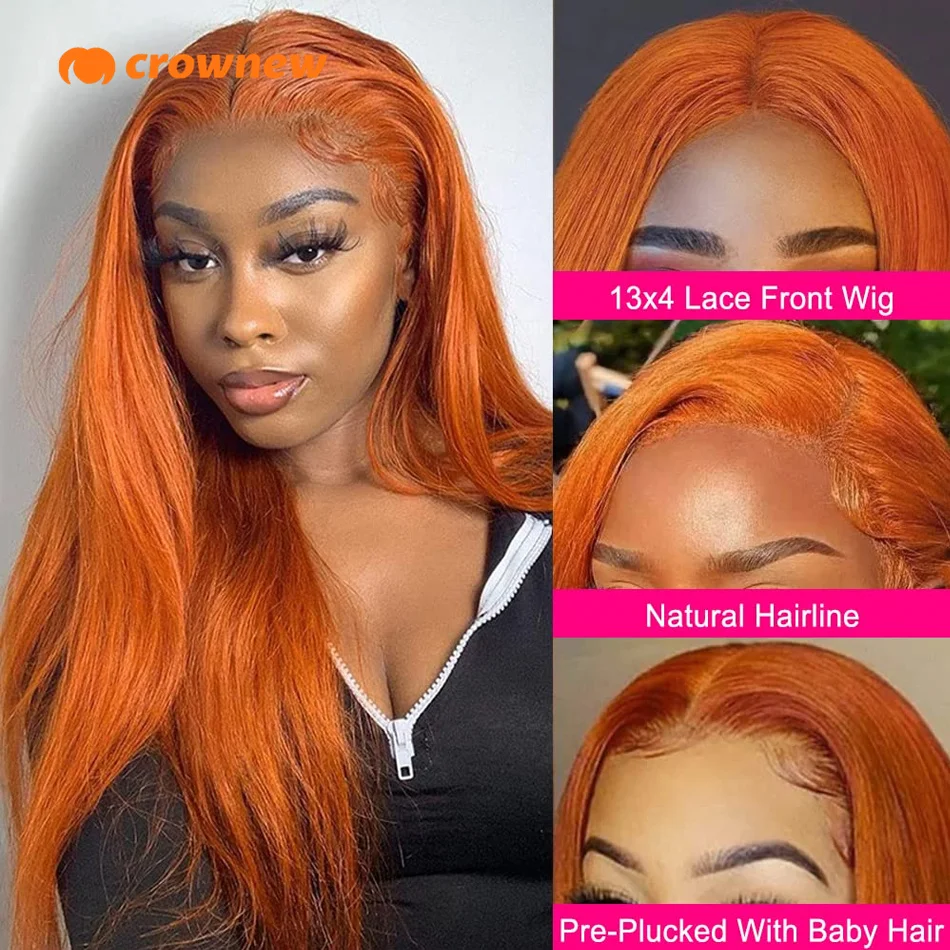 350 Orange Ginger Human Hair Wig Straight Lace Front Wigs Human Hair Red Colored 13X4 Hd Lace Frontal Wig Human Hair Pre Plucked