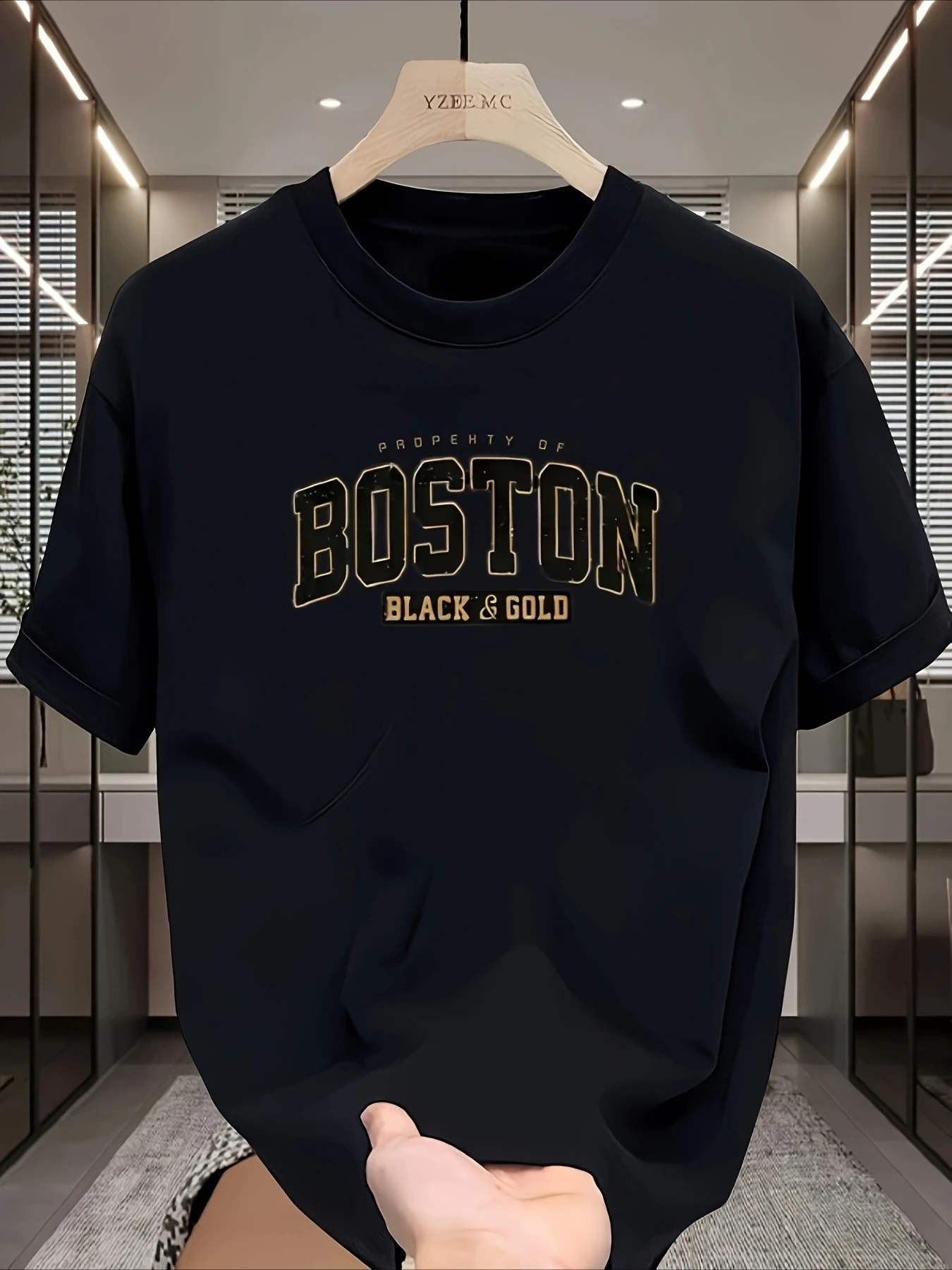 

Boston City Black & Gold Camisa Уличная футболка с принтом Мужские повседневные свободные топы Футболки унисекс Летняя мода Уличные мужские футболки