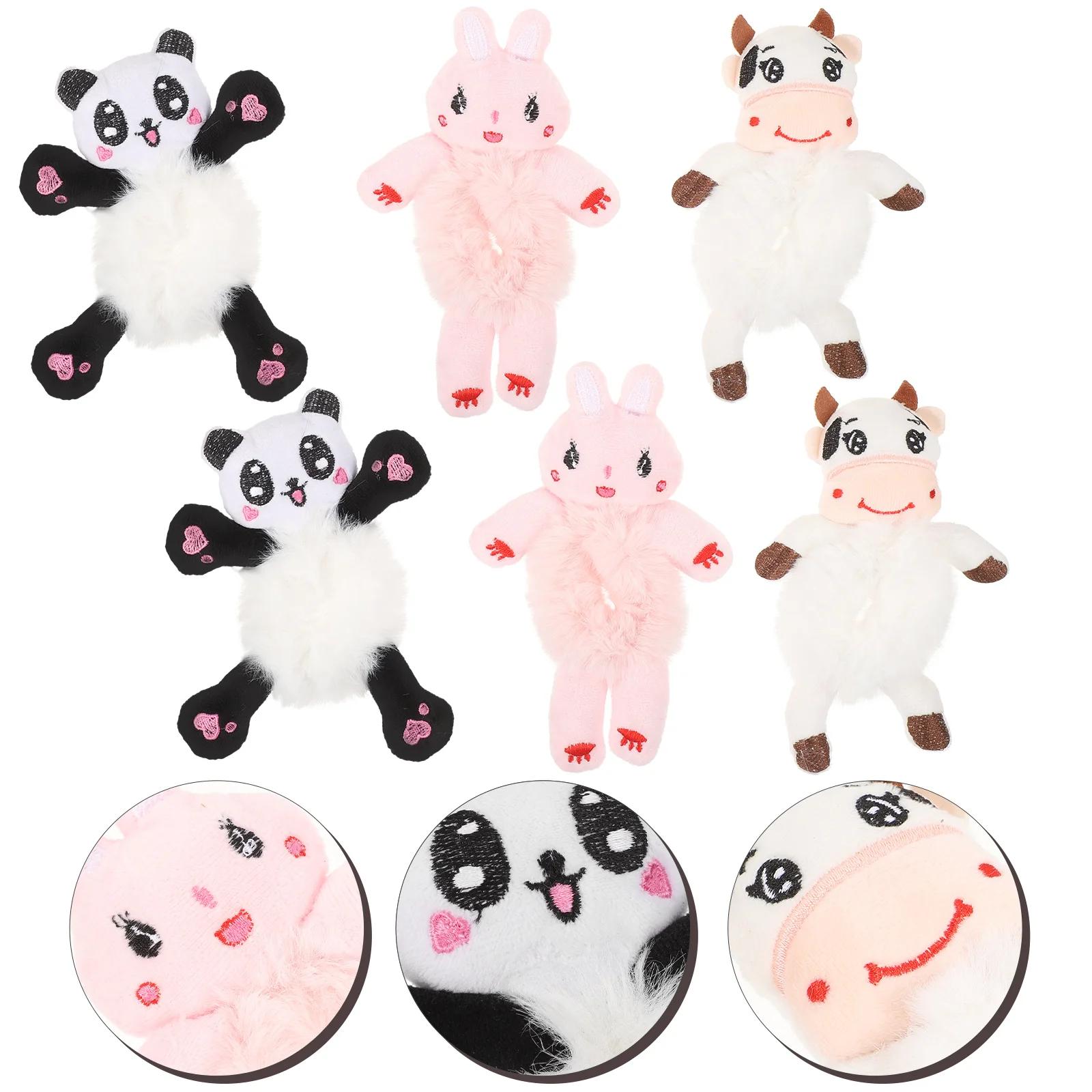 6 pezzi di cartone animato animale peluche anello per capelli cravatte pelose ragazze panda fluff elastici corde Miss