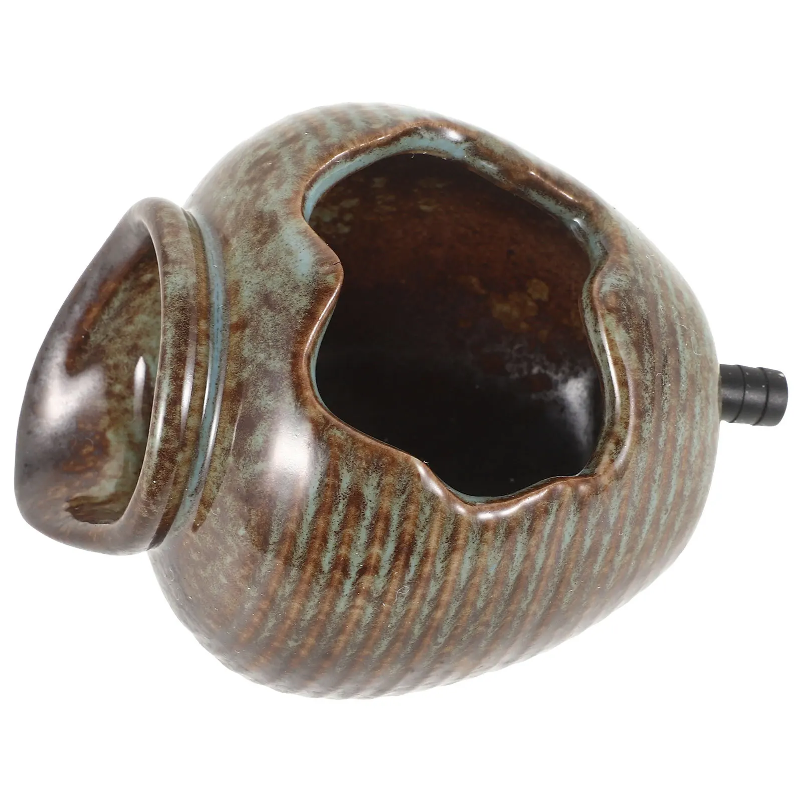 

Small Ceramic Pond Fountain for Garden DIY Water Feature with Unique Glaze Open Bottom Design Outdoor Patio Backyard Decor