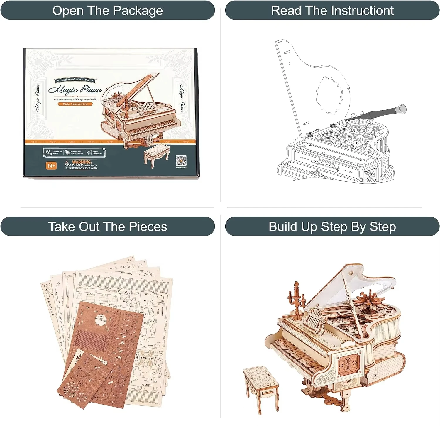 FurHaven Magic Piano 3D Mechanical Music Box Wooden Puzzle Musical Instrument Wooden Desk Decor Unique Gift for Adults view 5